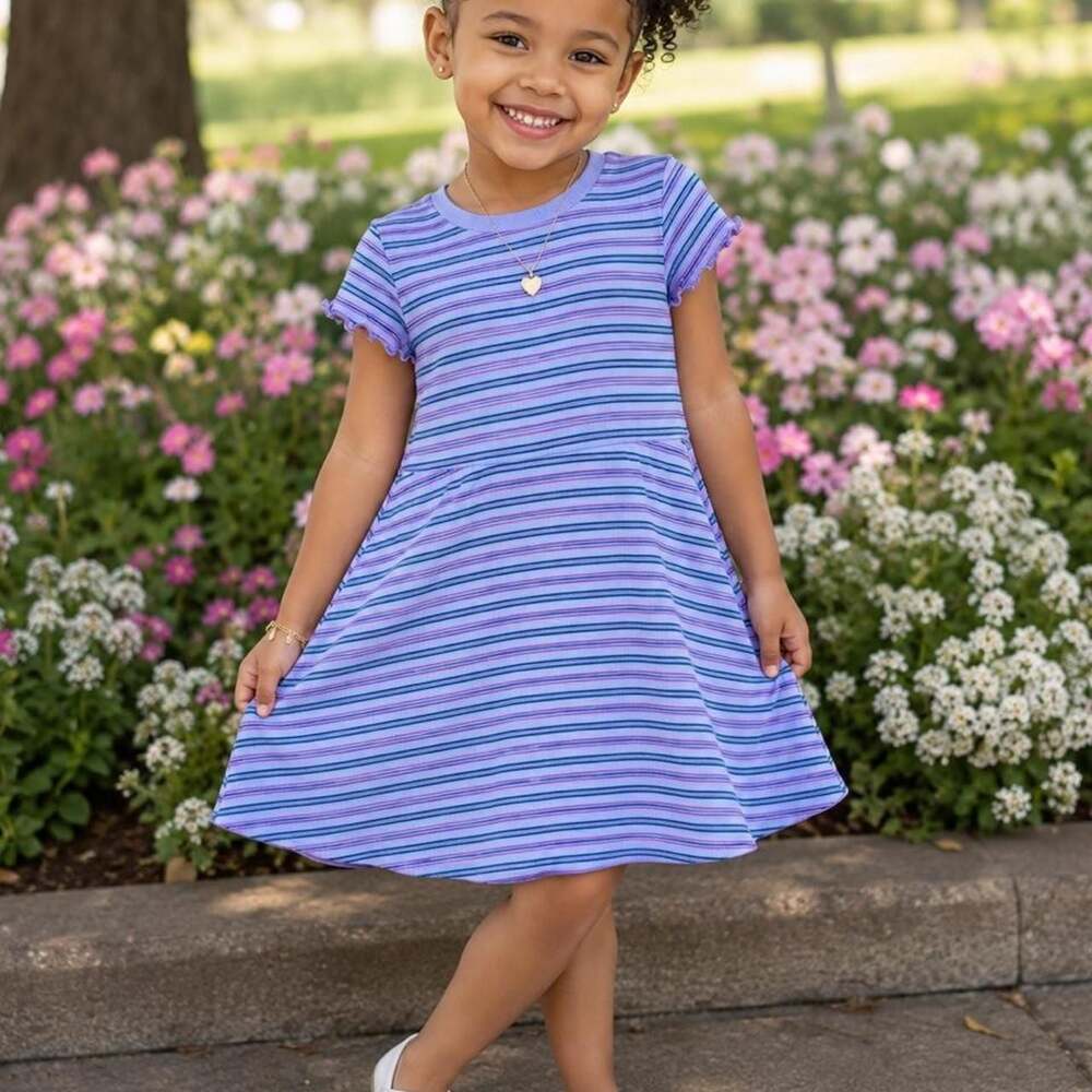 Arizona Jean Co. Girls Striped Babydoll Dress Size 6/6X
